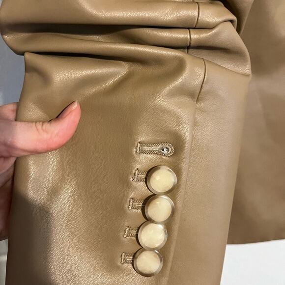 Veronica Beard NWT Beacon Faux Leather Dickey Jacket Khaki Vegan Leather 6 - Picture 10 of 12